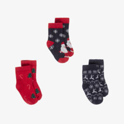 NAME IT-Navy Blue & Red Festive Cotton Socks (3 Pack) | Childrensalon