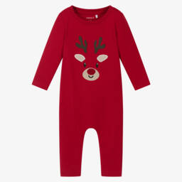 NAME IT-Red Organic Cotton Reindeer Romper | Childrensalon