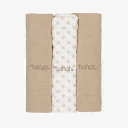 Nanán-Beige & White Organic Cotton Muslins (3 Pack) | Childrensalon