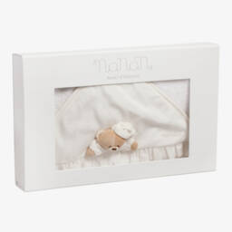 Nanán-White & Ivory Hooded Baby Towel (74cm) | Childrensalon