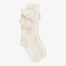 NaturaPura-Baby Girls Ivory Cotton Pom-Pom Socks | Childrensalon