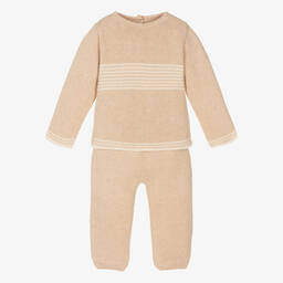 NaturaPura-Beige Knitted Cotton Trouser Set | Childrensalon