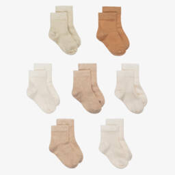 NaturaPura-Ivory & Beige Cotton Baby Socks (7 pack) | Childrensalon
