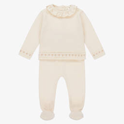 NaturaPura-Кремовый двупредметный комбинезон из органического хлопка | Childrensalon