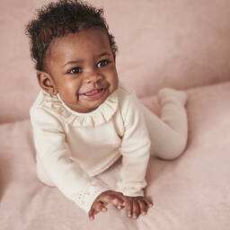 NaturaPura-Кремовый двупредметный комбинезон из органического хлопка | Childrensalon