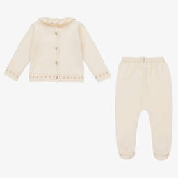 NaturaPura-Кремовый двупредметный комбинезон из органического хлопка | Childrensalon