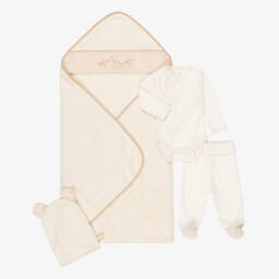NaturaPura-Ivory Organic Cotton Bath & Babysuit Bunny Set | Childrensalon