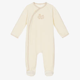 NaturaPura-Ivory Organic Cotton Velour Babygrow | Childrensalon