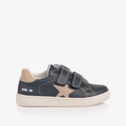 Naturino-Boys Navy Blue Leather Velcro Trainers | Childrensalon