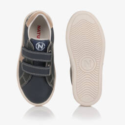 Naturino-Boys Navy Blue Leather Velcro Trainers | Childrensalon