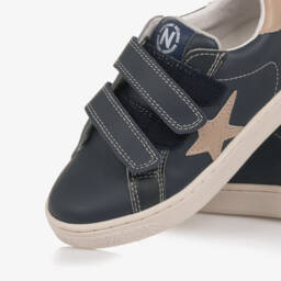 Naturino-Boys Navy Blue Leather Velcro Trainers | Childrensalon