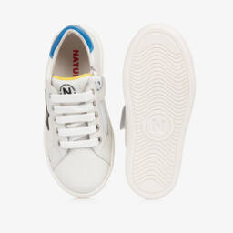Naturino-Boys White Leather & Black Star Lace-Up Trainers | Childrensalon