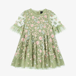 Needle & Thread-Girls Green Embroidered Antoinettes Floral Dress | Childrensalon