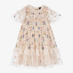 Needle & Thread-فستان مطرز بورود تول لون عاجي | Childrensalon