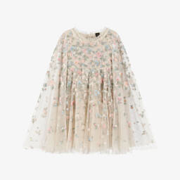 Needle & Thread-Girls Ivory Floral Embroidered Dahlia Ditsy Cape Dress | Childrensalon