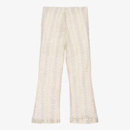 Nessi Byrd-Girls Beige Crochet Flared Beach Trousers (UV50) | Childrensalon