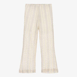 Girls Beige Crochet Flared Beach Trousers (UV50)