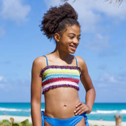 Nessi Byrd-Girls Blue Striped Bikini (UV50) | Childrensalon