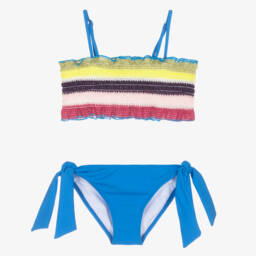 Nessi Byrd-Girls Blue Striped Bikini (UV50) | Childrensalon