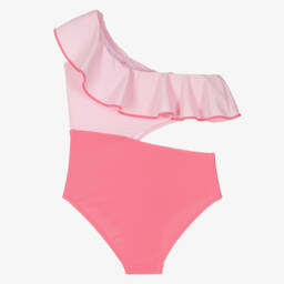 Nessi Byrd-Girls Pink One-Shoulder Swimsuit (UV50) | Childrensalon