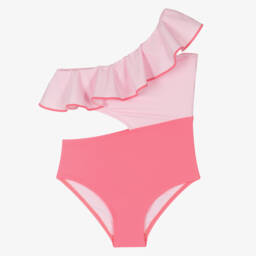 Nessi Byrd-Girls Pink One-Shoulder Swimsuit (UV50) | Childrensalon