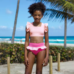 Nessi Byrd-Girls Pink Ruffle Bikini (UV50) | Childrensalon