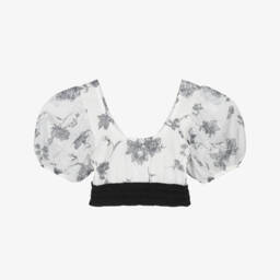 Бело-черный укороченный пляжный топ для девочек (УФ50)