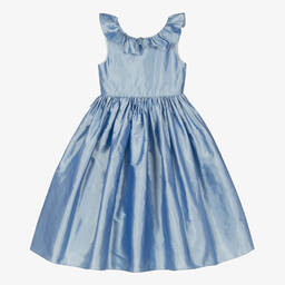Nicki Macfarlane-Girls Blue Silk Dupion Dress | Childrensalon