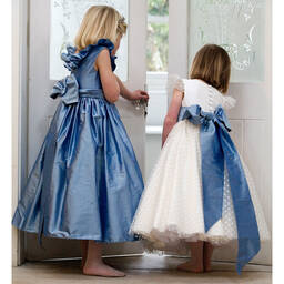 Nicki Macfarlane-Girls Blue Silk Dupion Dress | Childrensalon