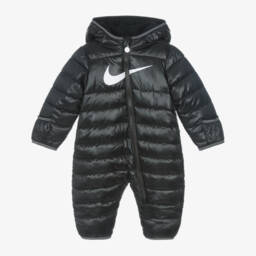 Nike-Black Swoosh Logo Padded Baby Snowsuit | Childrensalon