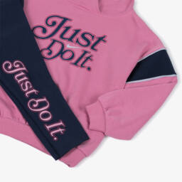 Nike-Girls Pink Hoodie & Navy Blue Leggings Set | Childrensalon