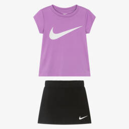 Nike-Girls Purple & Black Swoosh Logo Skort Set | Childrensalon