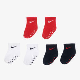 Nike-White, Blue & Red Cotton Logo Baby Socks(3 Pack) | Childrensalon