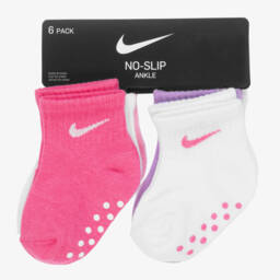 Nike-White, Pink & Purple Cotton Logo Baby Socks (6 Pack) | Childrensalon