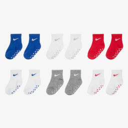 Nike-White, Red & Blue Cotton Logo Baby Socks (6 Pack) | Childrensalon