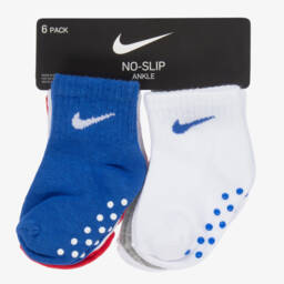Nike-White, Red & Blue Cotton Logo Baby Socks (6 Pack) | Childrensalon