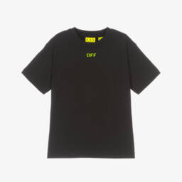 Boys Black Cotton Diagonal Logo T-Shirt
