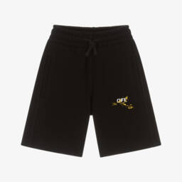 Boys Black Cotton Jersey Shorts with Diagonals Logo