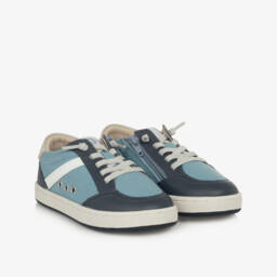 Old Soles-Boys Blue Leather & Canvas Trainers | Childrensalon