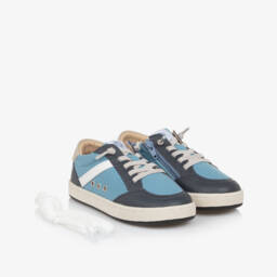 Old Soles-Boys Blue Leather & Canvas Trainers | Childrensalon