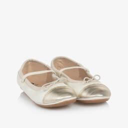 Old Soles-Girls Ivory & Gold Leather Ballerina Flats | Childrensalon