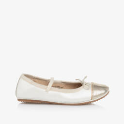 Old Soles-Girls Ivory & Gold Leather Ballerina Flats | Childrensalon