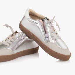 Old Soles-Girls Metallic Silver Leather Stripes & Star Trainers | Childrensalon