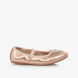 Old Soles-Girls Rose Gold Patent Leather Pumps with Silver Hearts | Childrensalon
