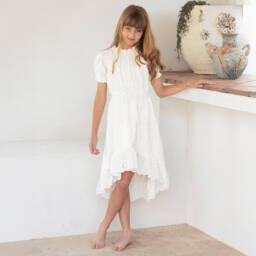 Olga Valentine-فستان برودري انجليز قطن لون أبيض | Childrensalon