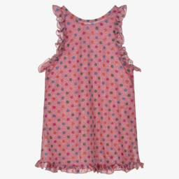 Girls Pink Lumiére Rainbow Polka Dot Ruffle Dress