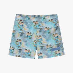 Boys Blue Palm Tree Print Swim Shorts