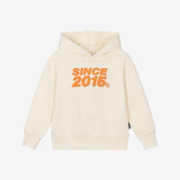Худи кремовое из хлопкового трикотажа с логотипом и пляжным графиком для мальчиков