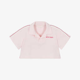 Girls Pink Cotton Waffle Jersey Cropped Top