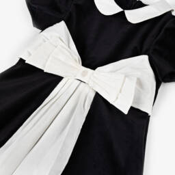 Patachou-Baby Girls Black Velvet Dress with Ivory Bow | Childrensalon